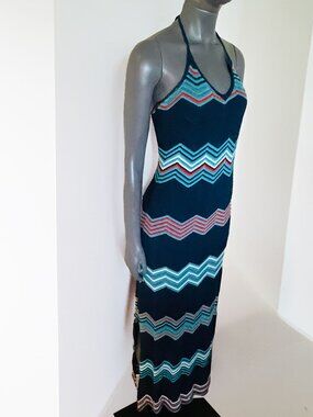 Crochet-Inspired Knit Chevron Maxi Halter Dress